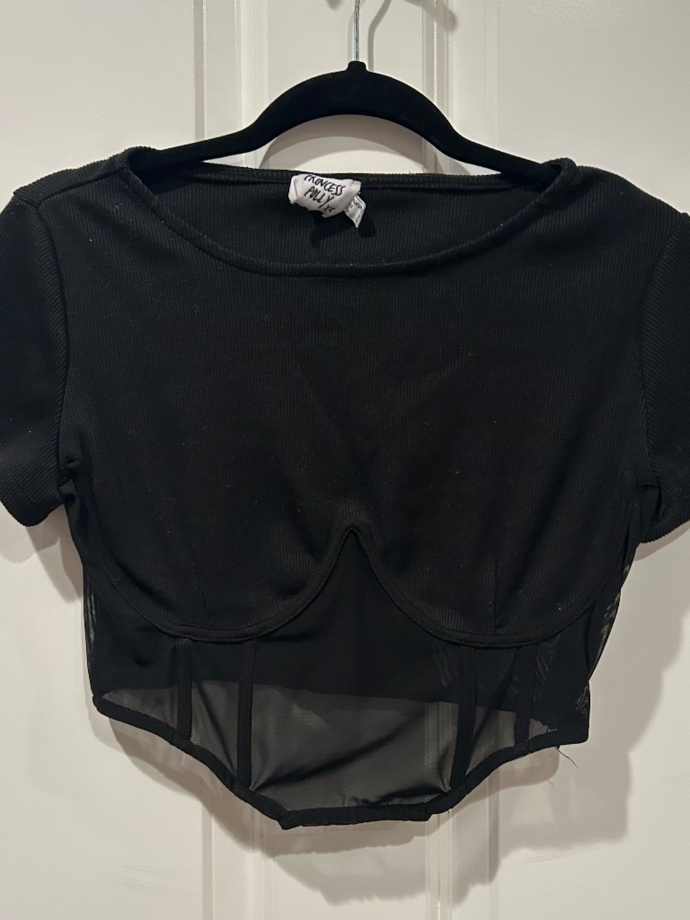 Princess Polly Black Corset Mesh Crop Top Size US 10